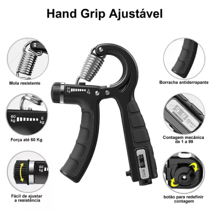 Kit Hand Grip Fortalecedor De Antebraço Ajustável Com Contador De Repetições